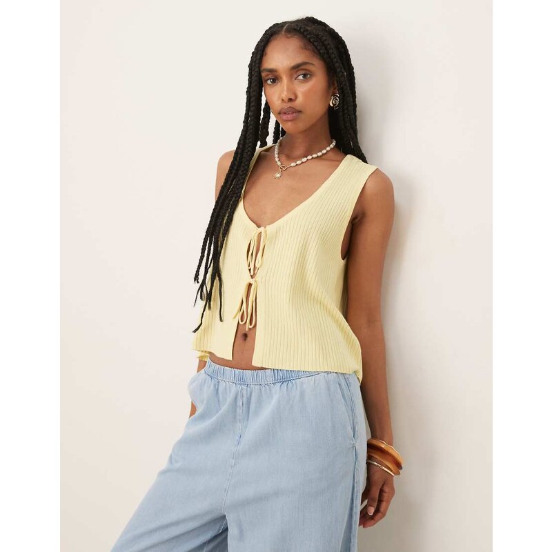 JDY tie front knitted vest in buttermilk yellow 106645666