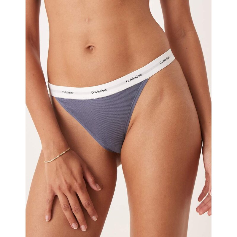 Calvin Klein modal rib thong in dark blue