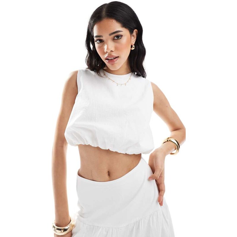 4th & Reckless poplin structured cropped bubble top co-ord in white 115114347