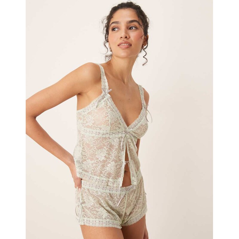 ASOS DESIGN Harlow ribbon slot short in sage green
