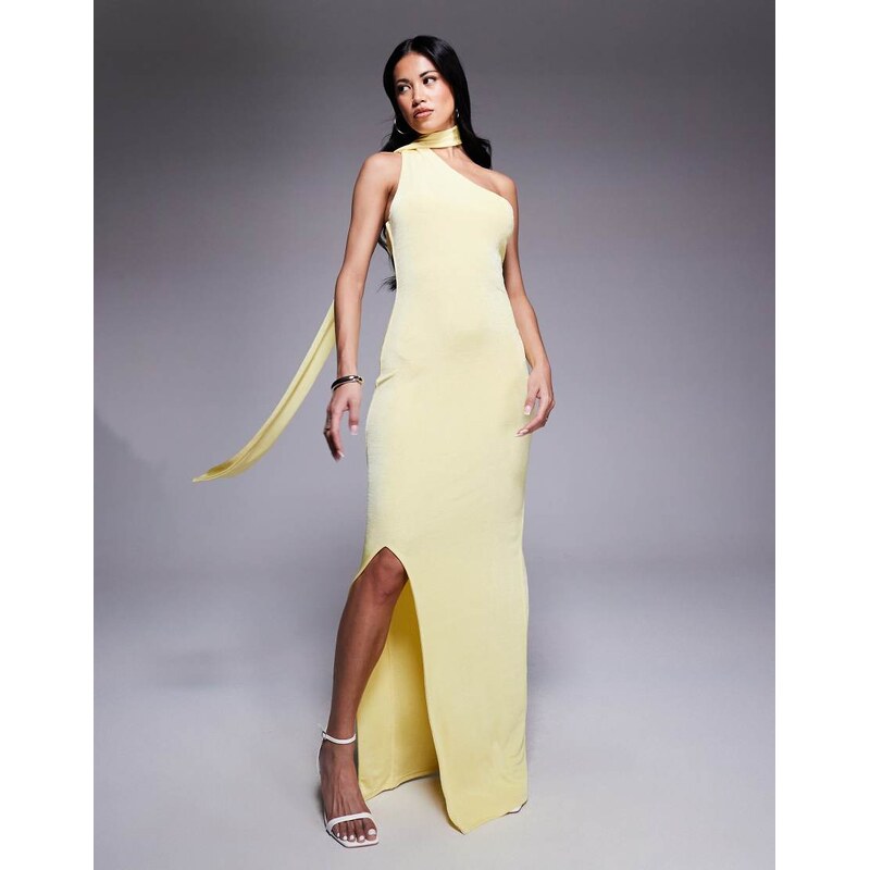 Aria Cove scarf neck one shoulder maxi dress in yellow