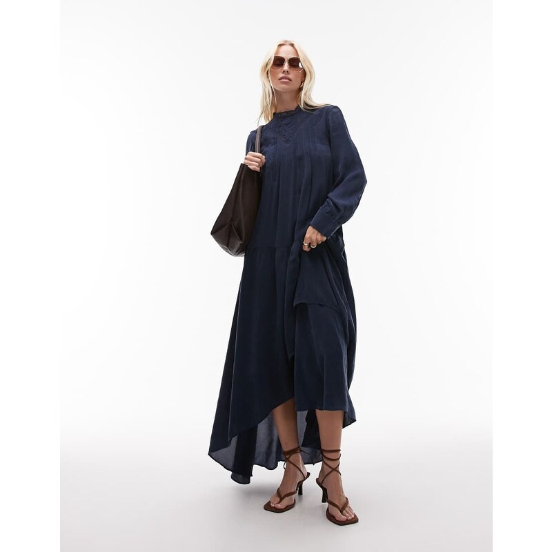 & Other Stories crepe volume maxi dress with lace detail and tiered 106225895
