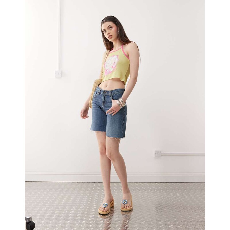 Reclaimed Vintage dad a-line denim short in blue wash