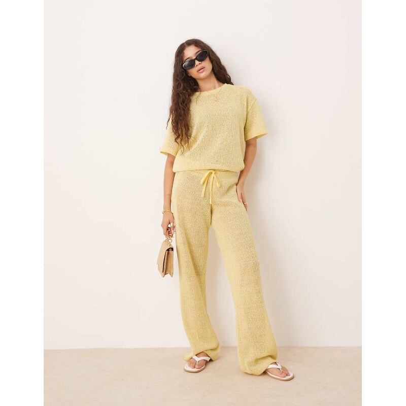 ASOS DESIGN textured jersey in wide leg trouser co-ord in lemon