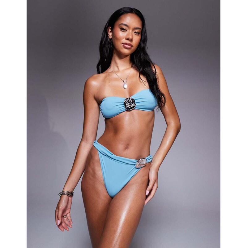 ASOS DESIGN Harriet bandeau bikini top with hammered silver trim