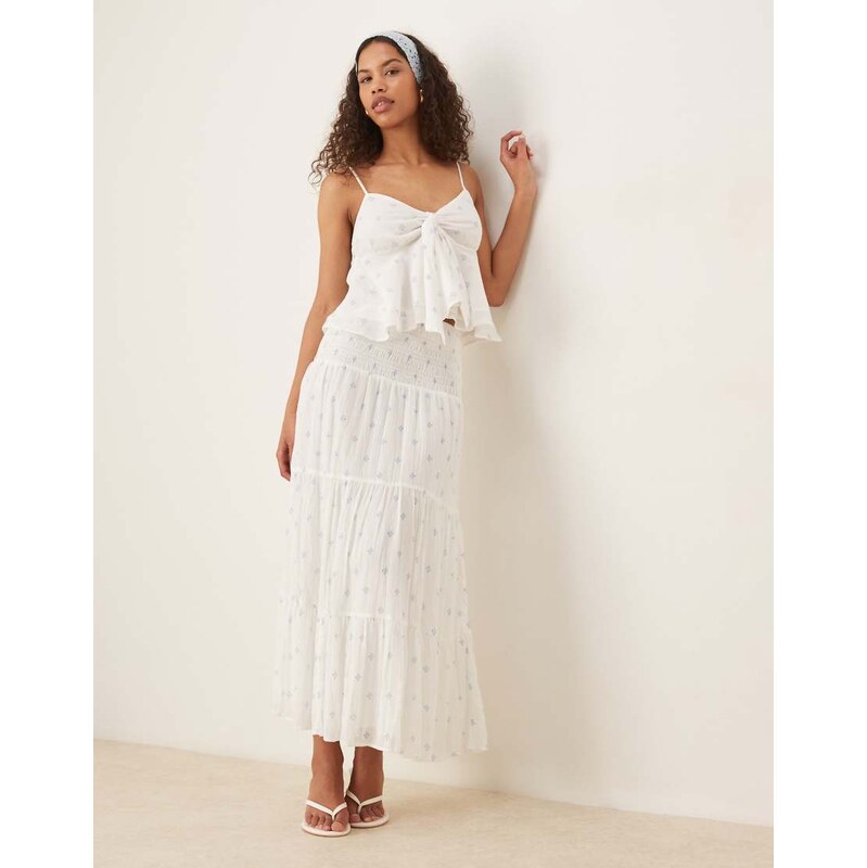 Gina Tricot tiered maxi skirt in white paisley print