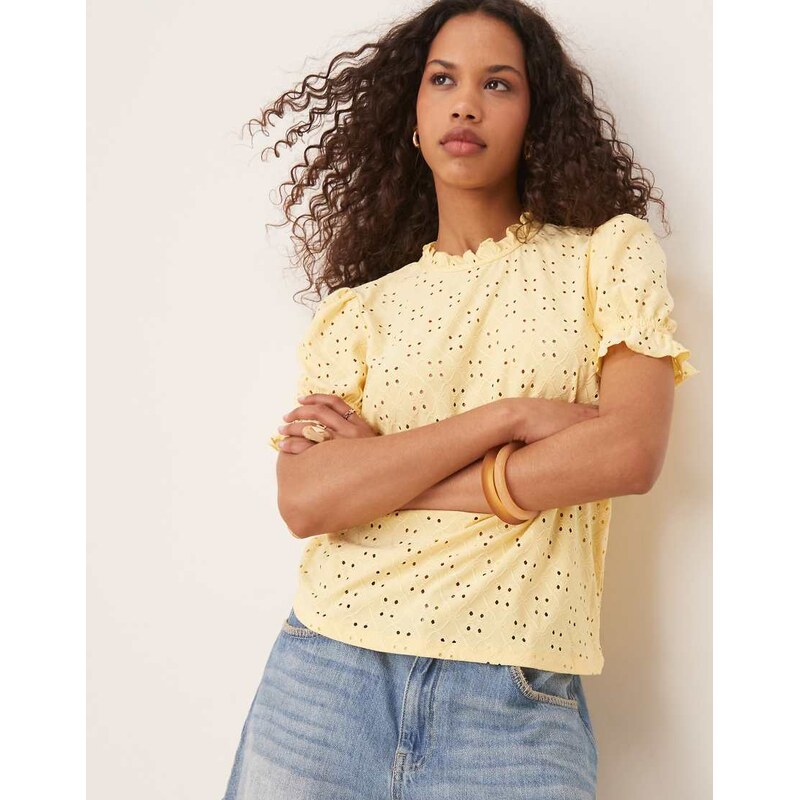 Vila broderie jersey t-shirt in yellow 112294826
