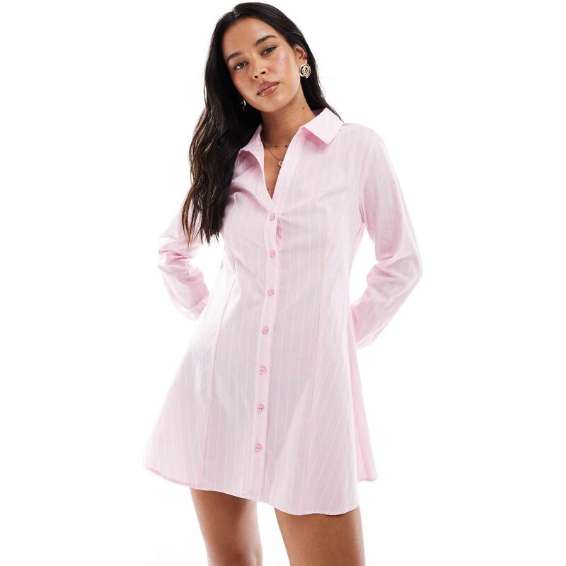 Miss Selfridge pinstripe fitted poplin shirt dress in light pink 106226057