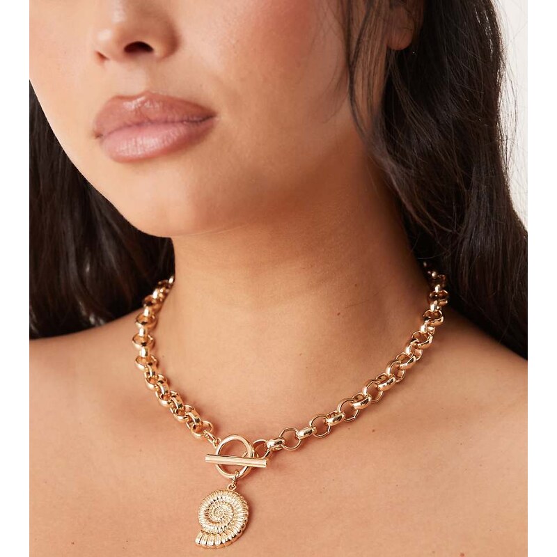 ASOS Curve ASOS DESIGN Curve necklace with tbar and shell charm detail 106226102