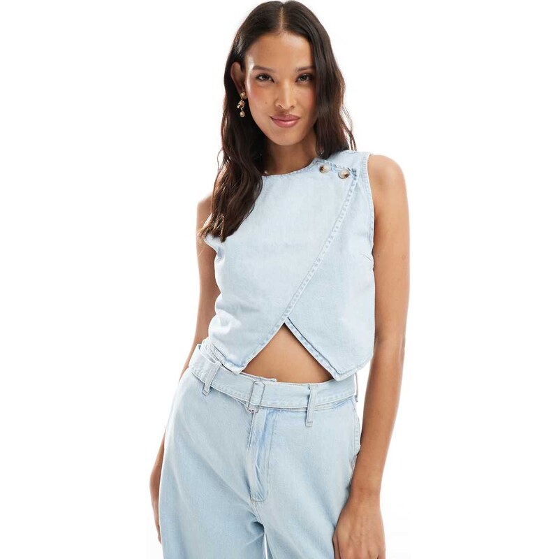 ASOS DESIGN denim waistcoat co-ord in light blue