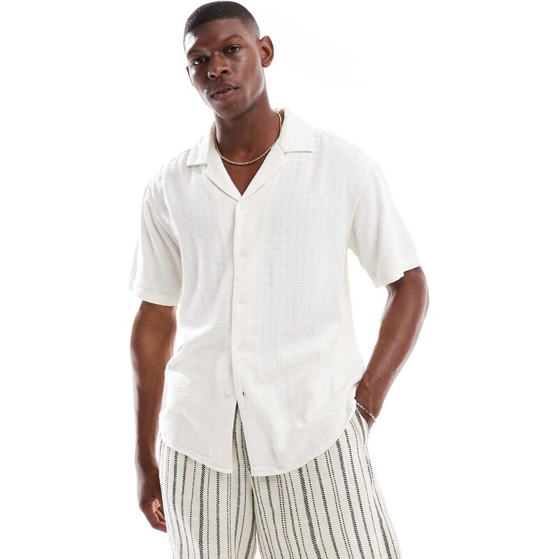 ONLY & SONS short sleeve linen blend textured shirt co-ord in