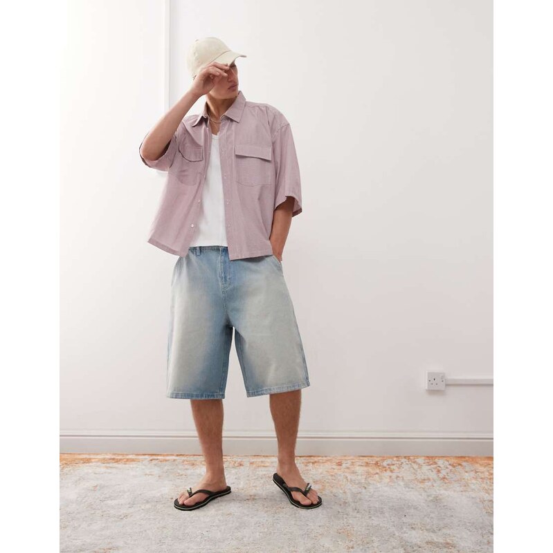 Reclaimed Vintage oversized longline denim jort in light blue