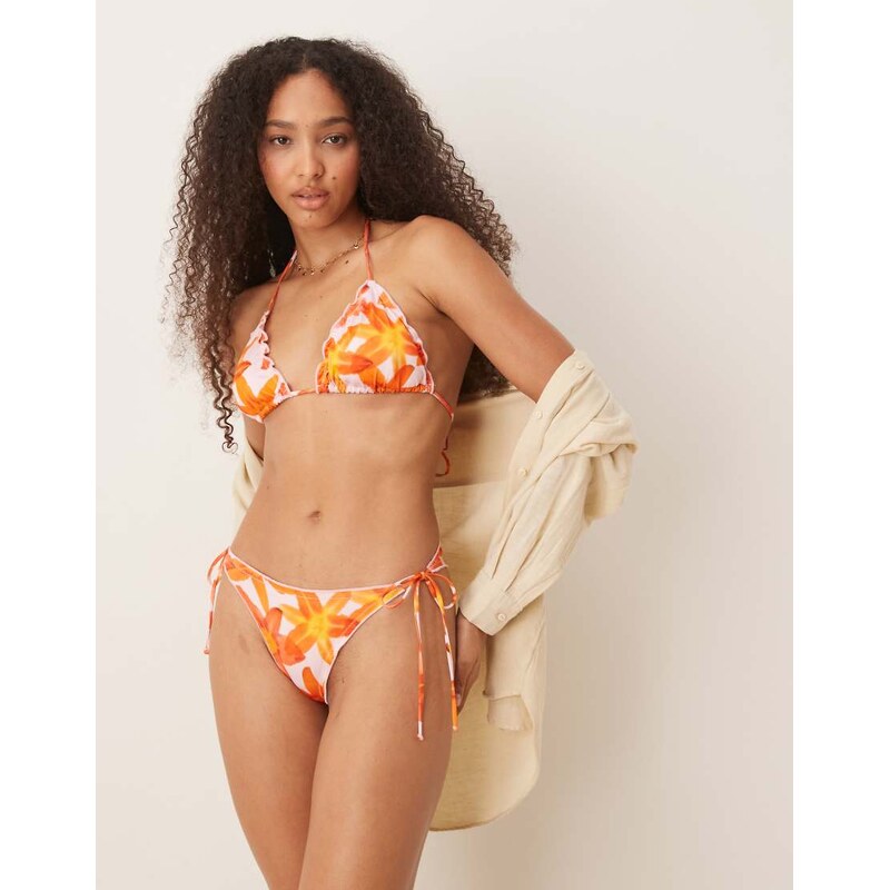 Mango floral triangle bikini top in pink and orange 106226208