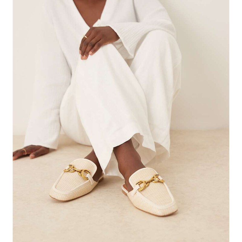 ASOS DESIGN Wide Fit Mosaic flat loafer mules in natural