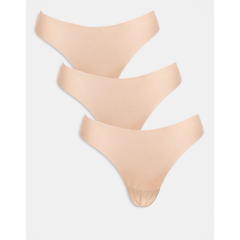 ASOS DESIGN 3 pack no vpl thong in beige-Neutral 112773714