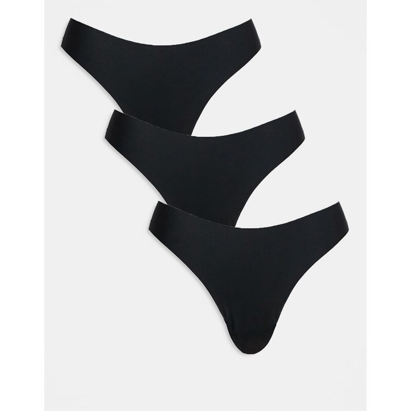 ASOS DESIGN 3 pack no vpl & lace thong in black 106228644