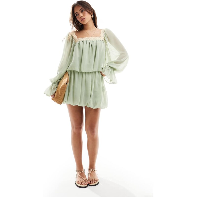 ASOS DESIGN chiffon bubble mini skirt co-ord in sage-Green 106228650