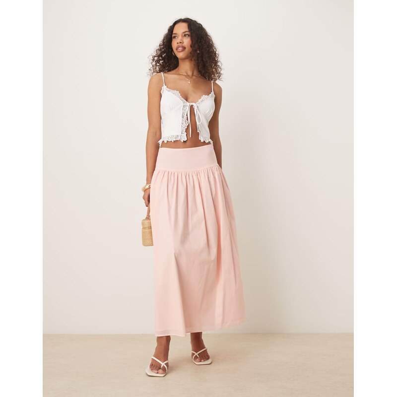 ASOS DESIGN dropped waist volume midi skirt in washed pink 106228661