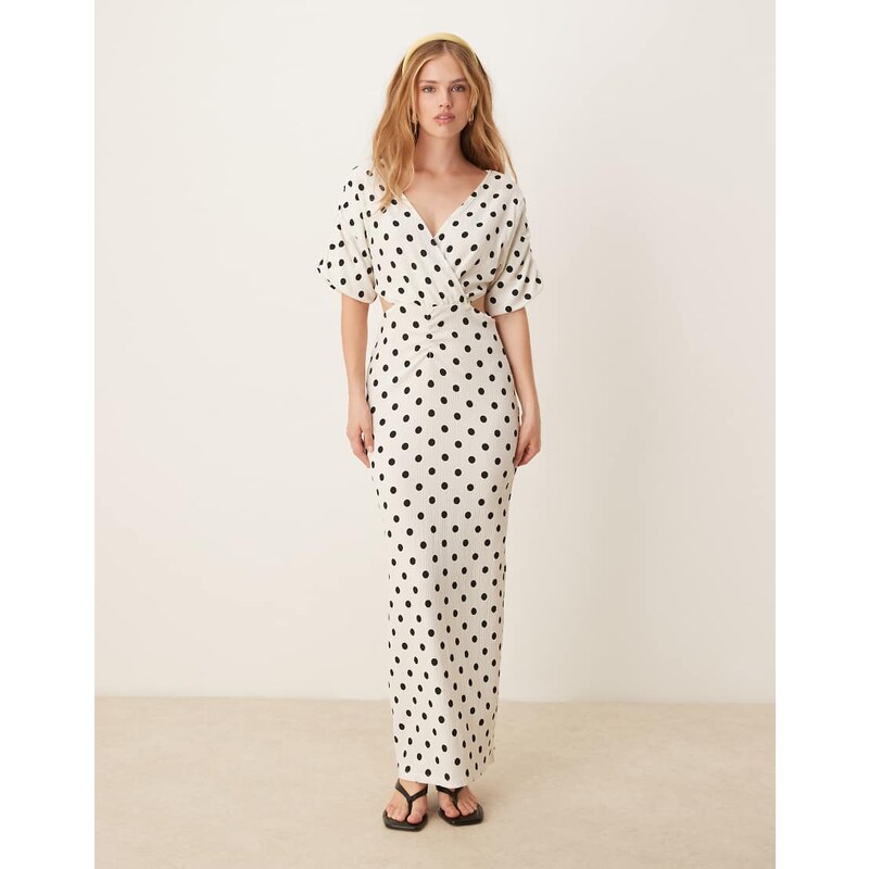 YAS wrap cut out detail maxi dress in white and black polka dot-Multi 106228689