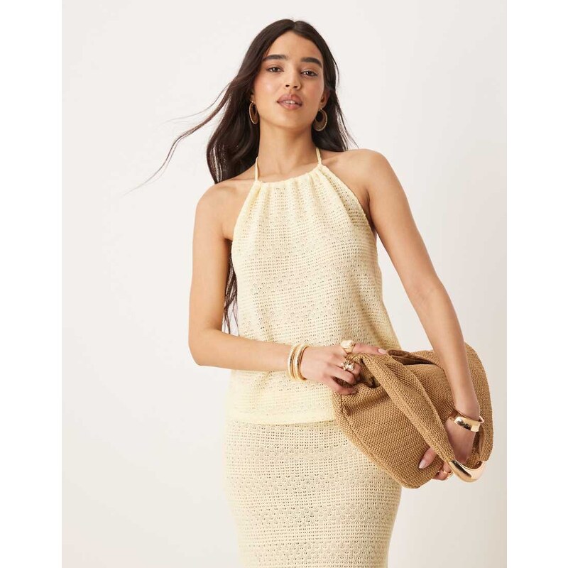 Gina Tricot co-ord halterneck crochet top in yellow