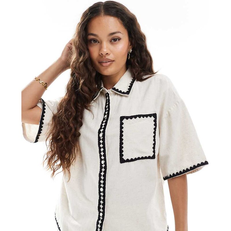 Vero Moda Petite oversized shirt co-ord with contrast stitching in 106228745