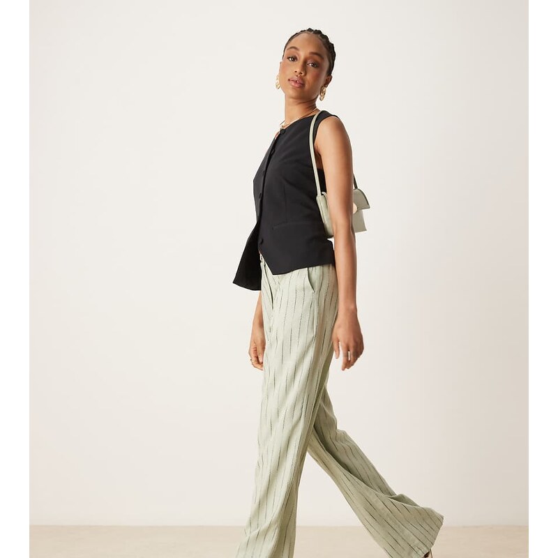 ASOS Tall ASOS DESIGN Tall relaxed straight leg trousers with linen in 115511821