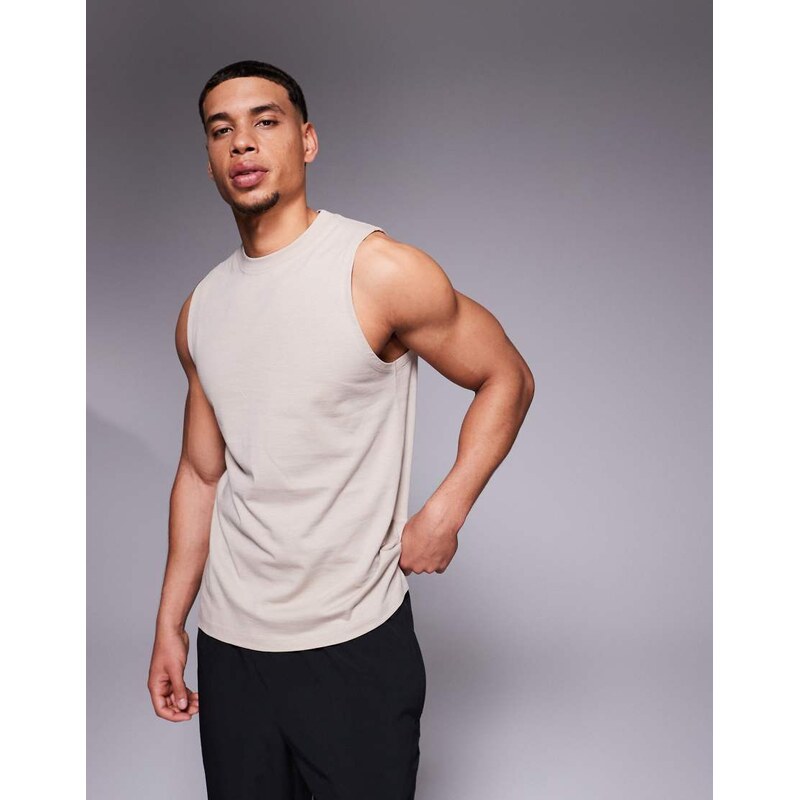 4505 Icon cotton training vest with quick dry finish in stone-Neutral 106228793