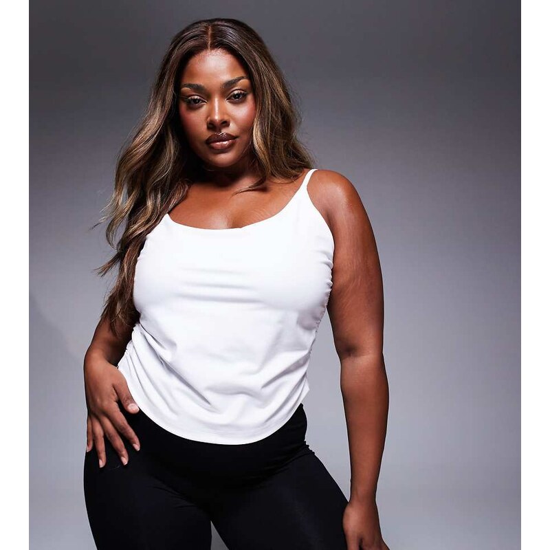 4505 Curve soft touch cami with ruched side and inner bra in white 109712352