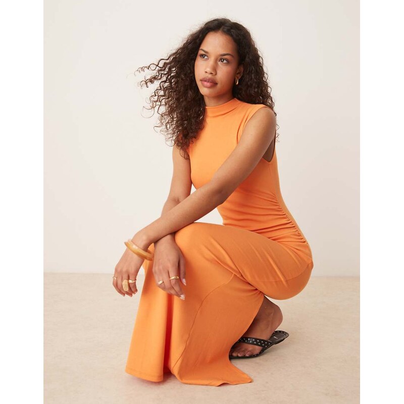 Mango soft touch modal mix slim fit maxi dress with high neck in