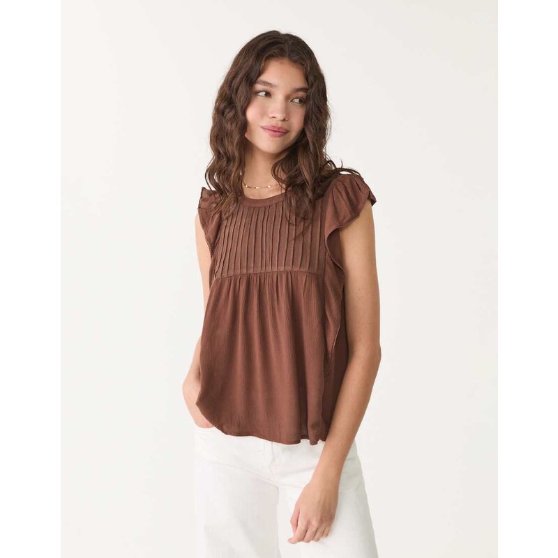 Stradivarius ruffled blouse in brown 106717621