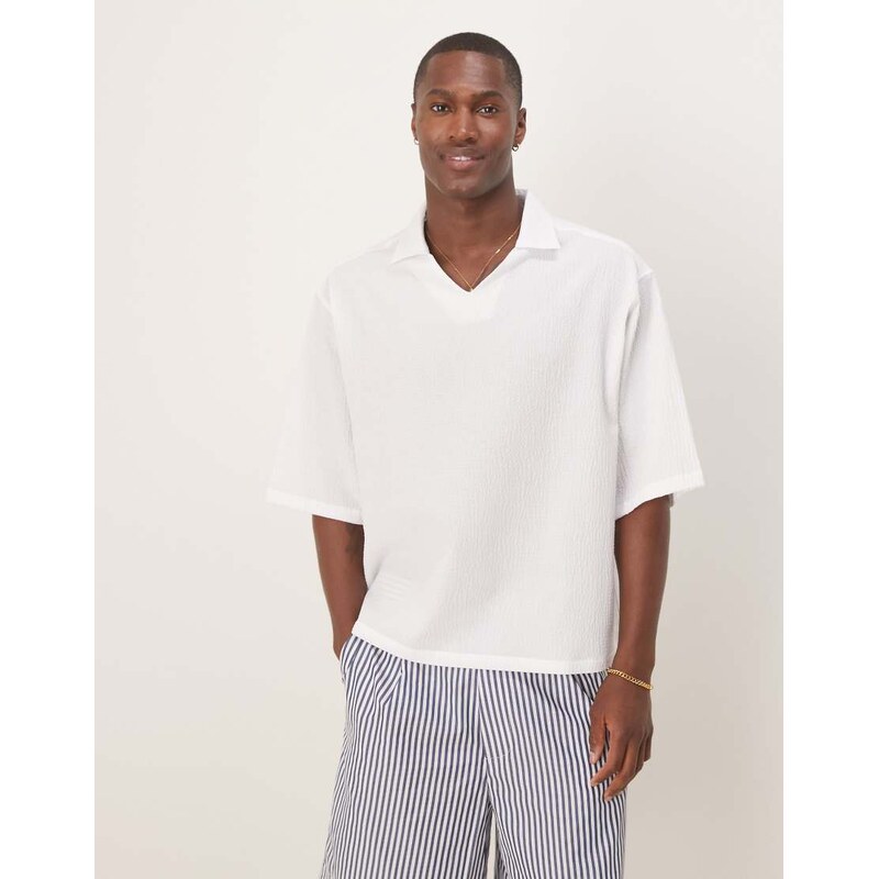 ASOS DESIGN oversized overhead half sleeve seersucker shirt in