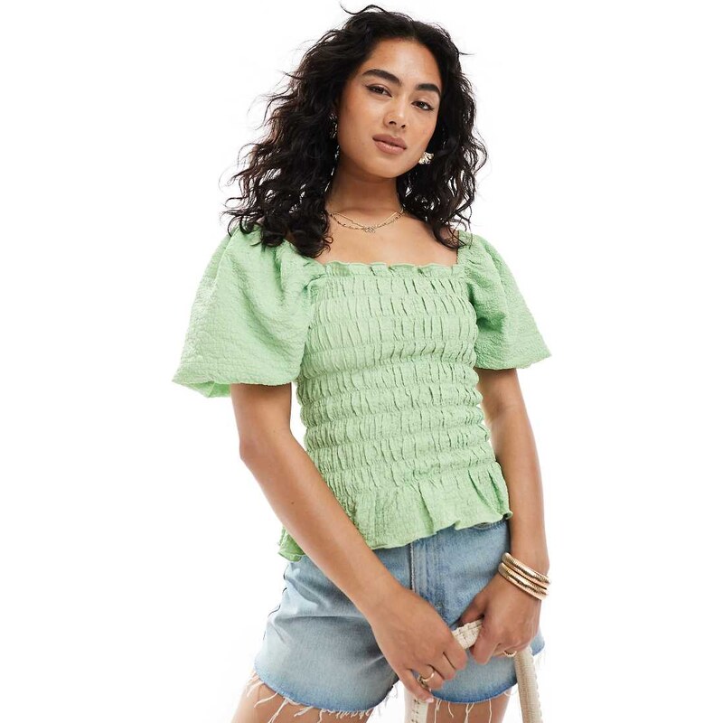 Miss Selfridge shirred detail blouse in green 107340895