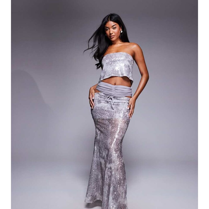 ASOS DESIGN ASOS x THE SOURCED COLLECTION sequin ruched maxi skirt co 106233522
