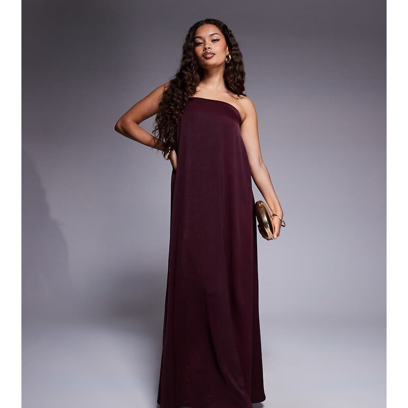 ASOS Petite ASOS DESIGN Petite bandeau trapeze satin maxi dress in 112183159