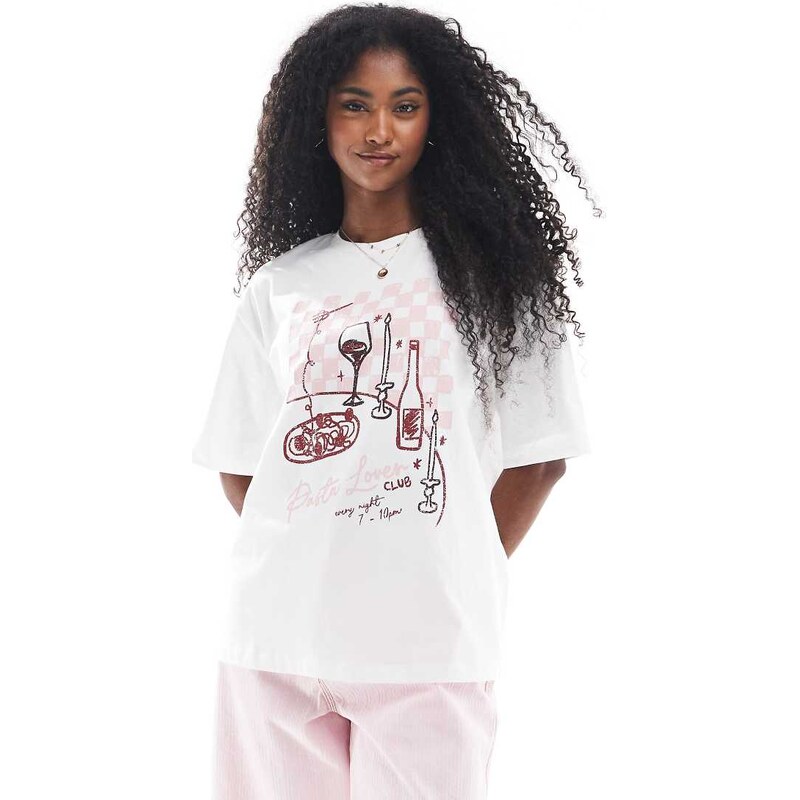 Threadbare cotton oversized graphic t-shirt with pasta print in white 106266466