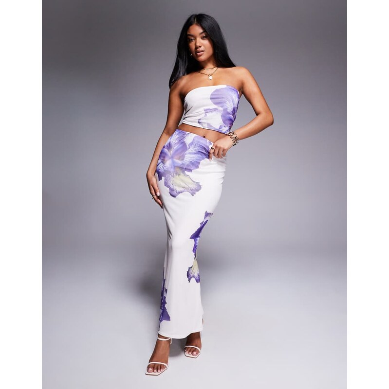 Kaiia exclusive double layered slinky mesh floral maxi skirt co