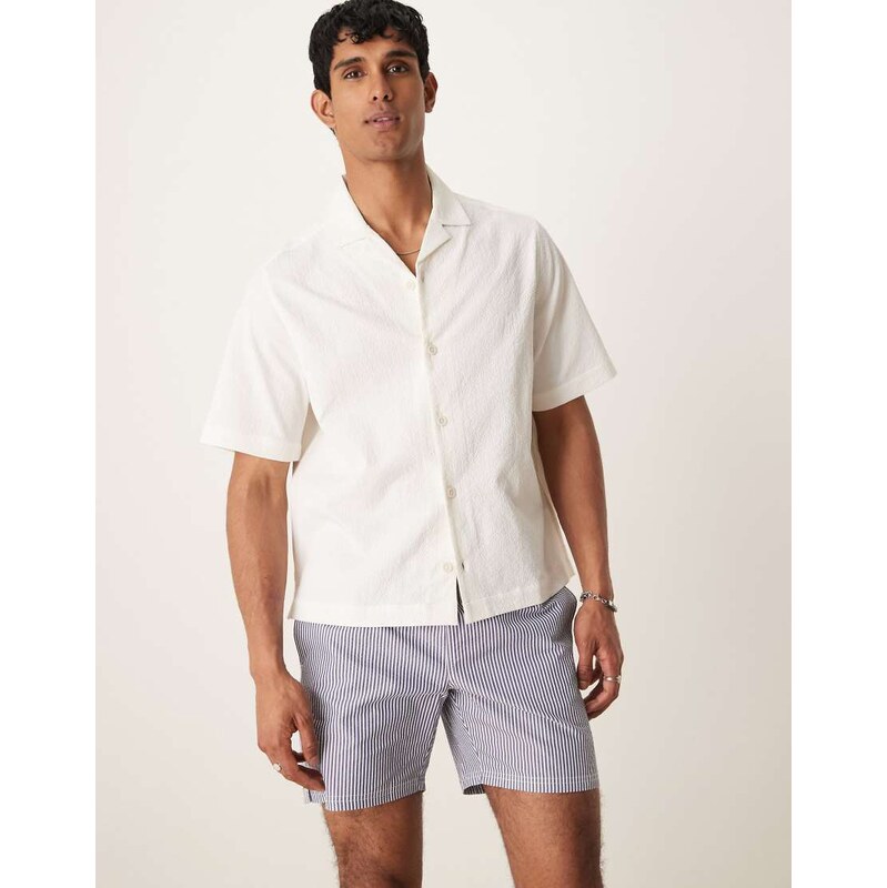 ASOS DESIGN boxy revere seersucker shirt in white
