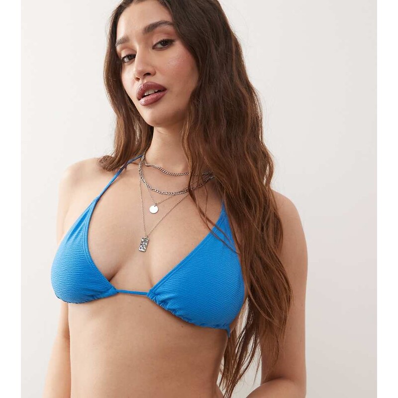 Weekday crinkle triangle bikini top in blue exclusive to ASOS 106233496