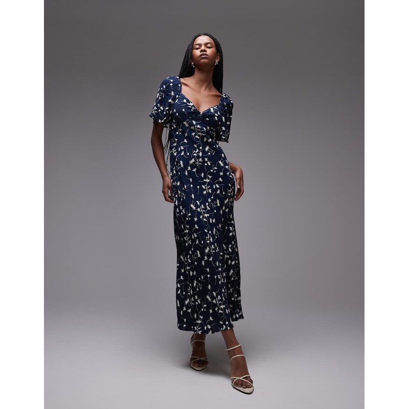 & Other Stories puff sleeve midaxi dress with twist sweetheart 106233511