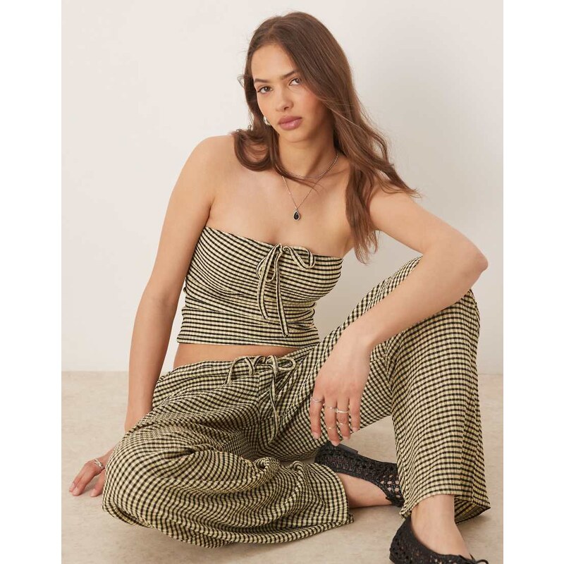 ASOS DESIGN bandeau with ties co-ord in yellow and black gingham