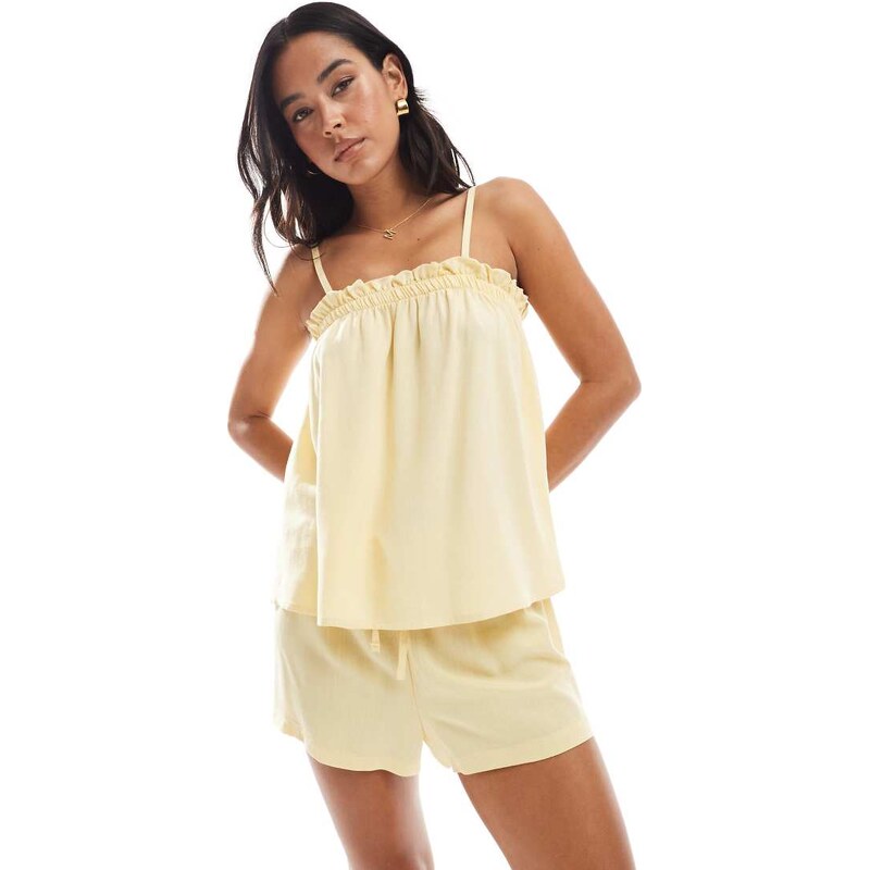 ASOS DESIGN linen blend micro short in buttermilk-Yellow