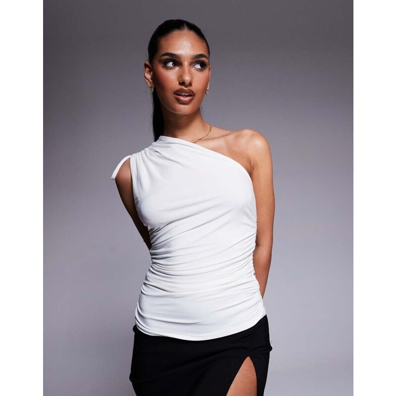Kaiia exclusive double layered slinky tie one shoulder top in