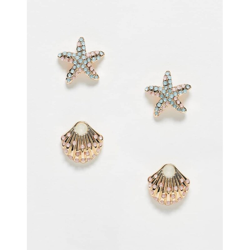 ASOS DESIGN 2 pack sea-life stud earrings in gold tone 106233514