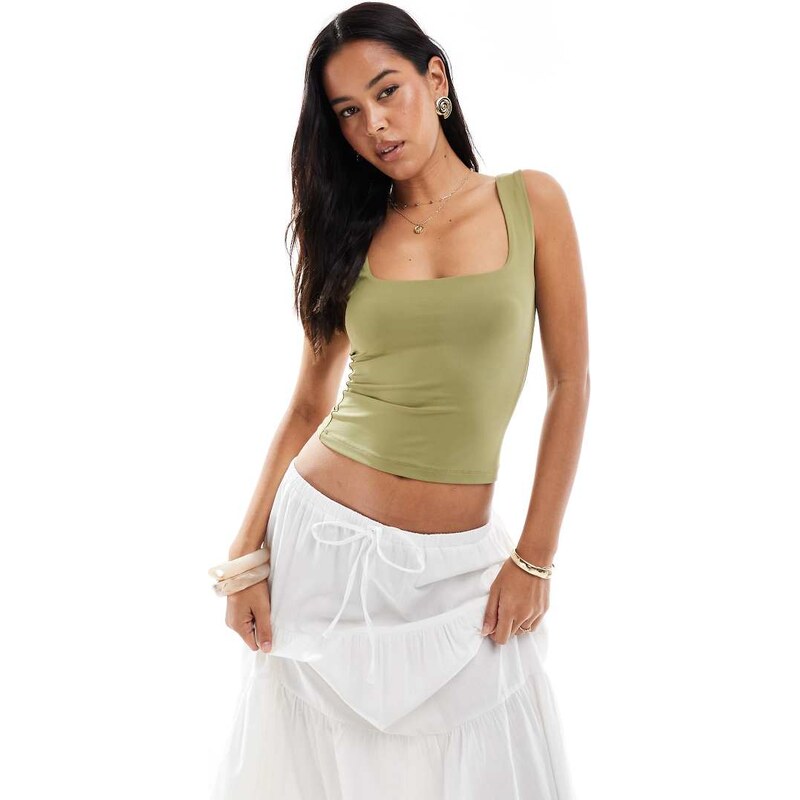 Miss Selfridge soft touch square neck cami top in khaki-Pink 106233602
