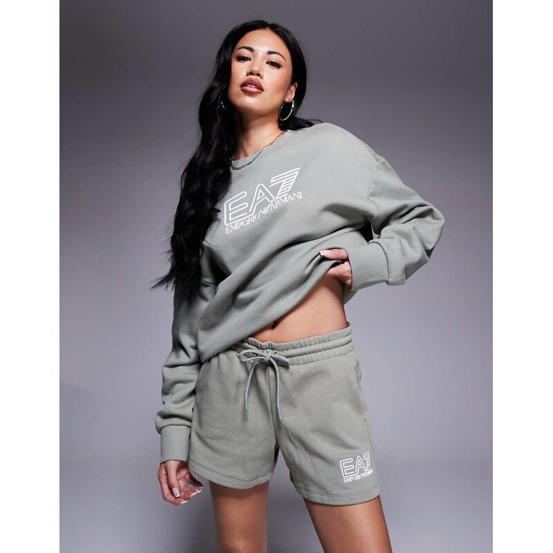 Armani EA7 logo sweat shorts co-ord in sage green 106233362