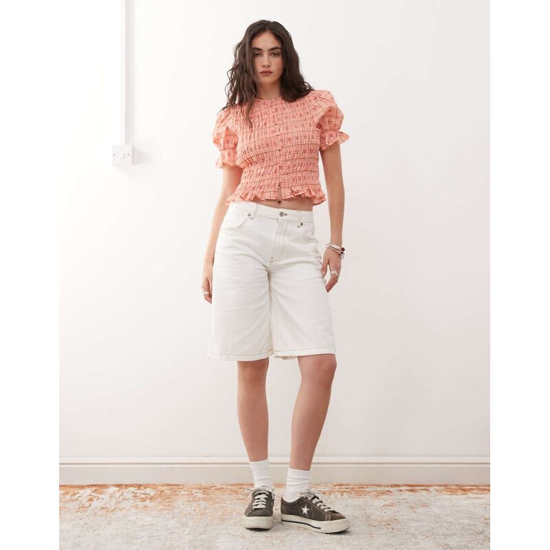 Reclaimed Vintage denim jort in ecru-White