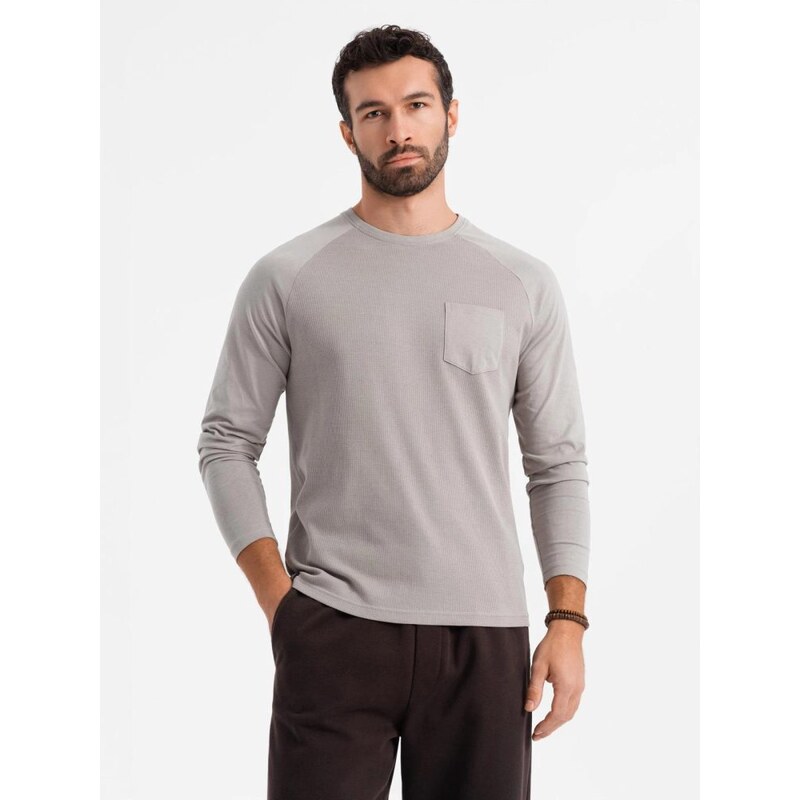 Ombre Clothing Šedé tričko s dlouhým rukávem a kapsou om-lscl