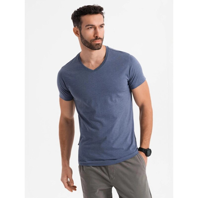 Ombre Clothing Základní bavlněné modré melírované tričko s