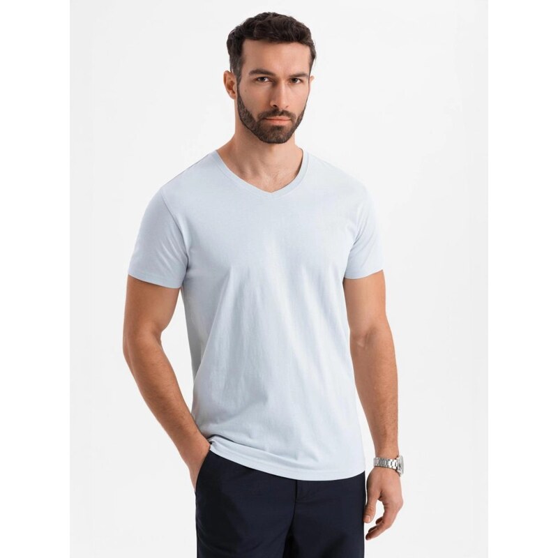 Ombre Clothing Základní bavlněné šedé tričko s výstřihem do V