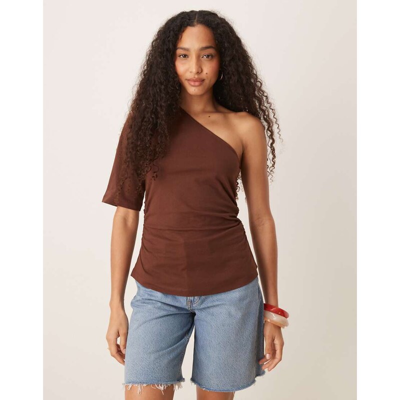 ASOS DESIGN asymmetric cinched t shirt in brown